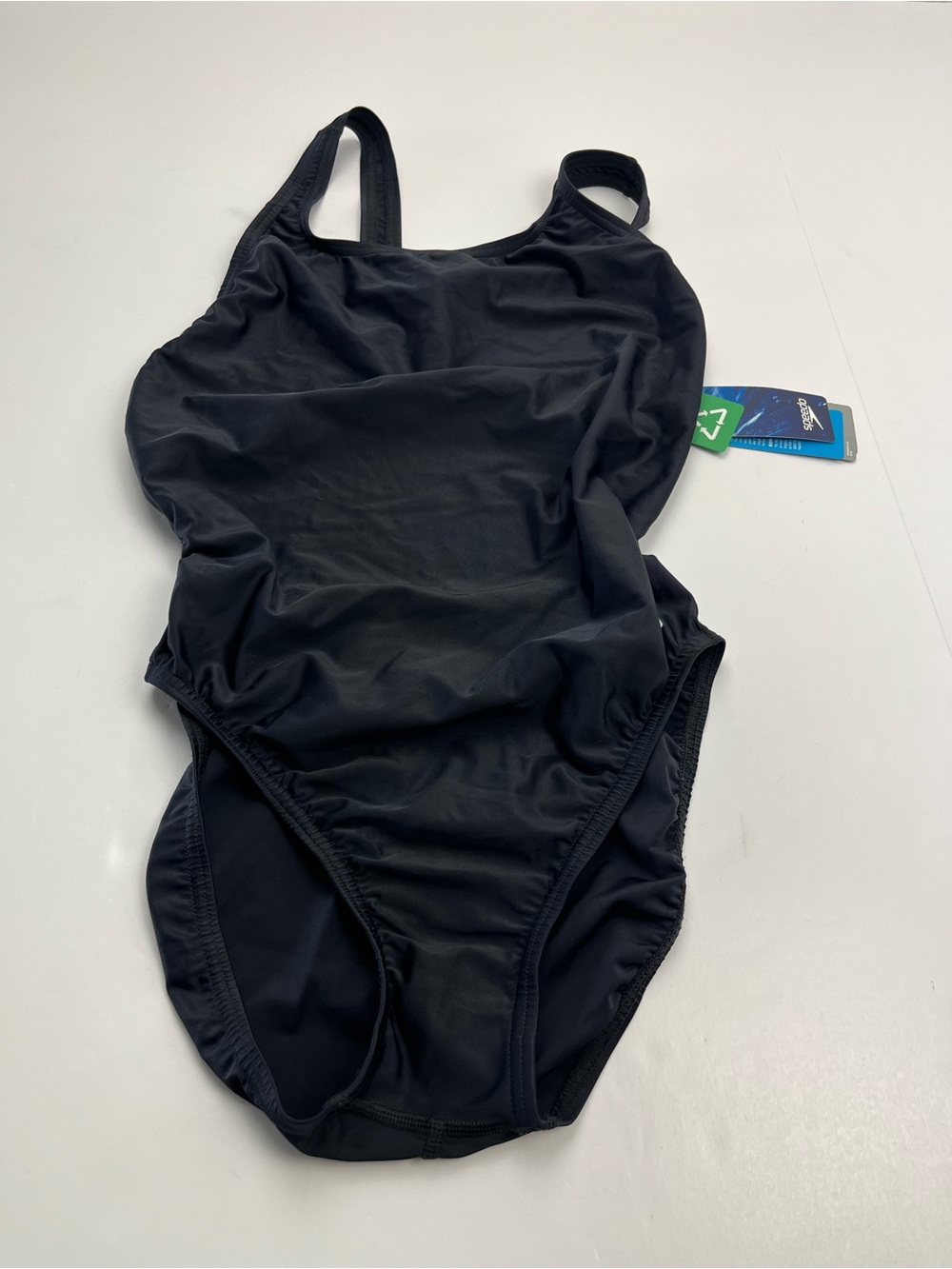 Speedo Womens Size 12 / 38 Black One Piece Power Flex Eco Swimsuit‎ Athletic NEW